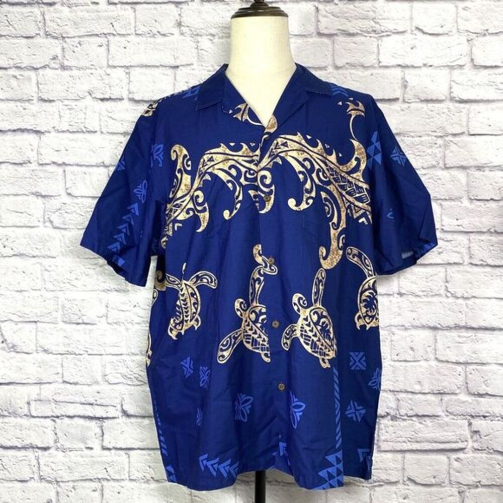 RJC Hawaiian Short Sleeve Mens XXL Blue‎ Sea Turtles Button Up Aloha Made In USA